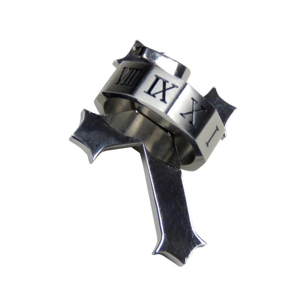 Cerca Trova Stainless Steel Polished Cross Pendant and Ring with Roman Numbers
